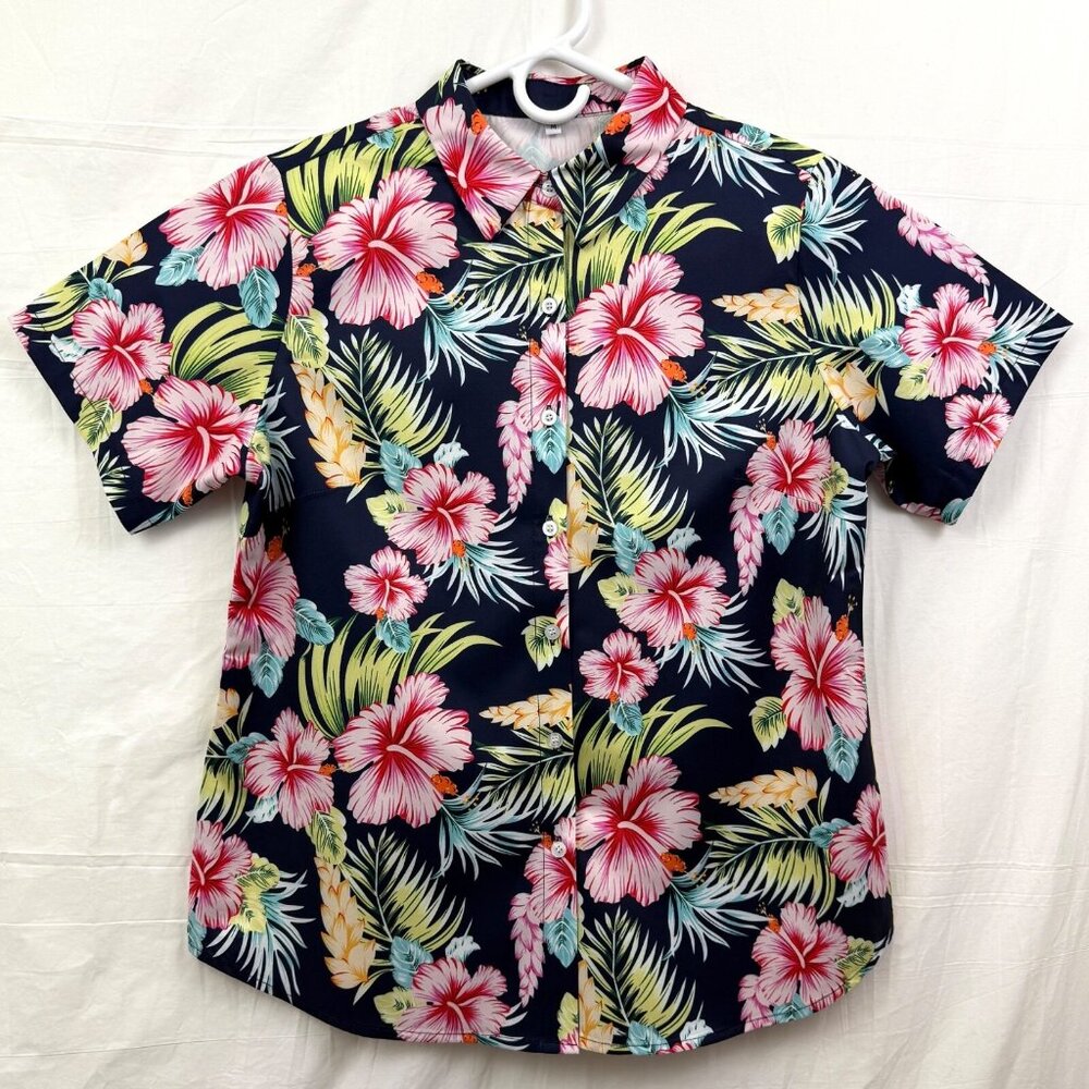 Hawaiian Aloha Short Sleeve Button Up Shirt Women M MYHALF
